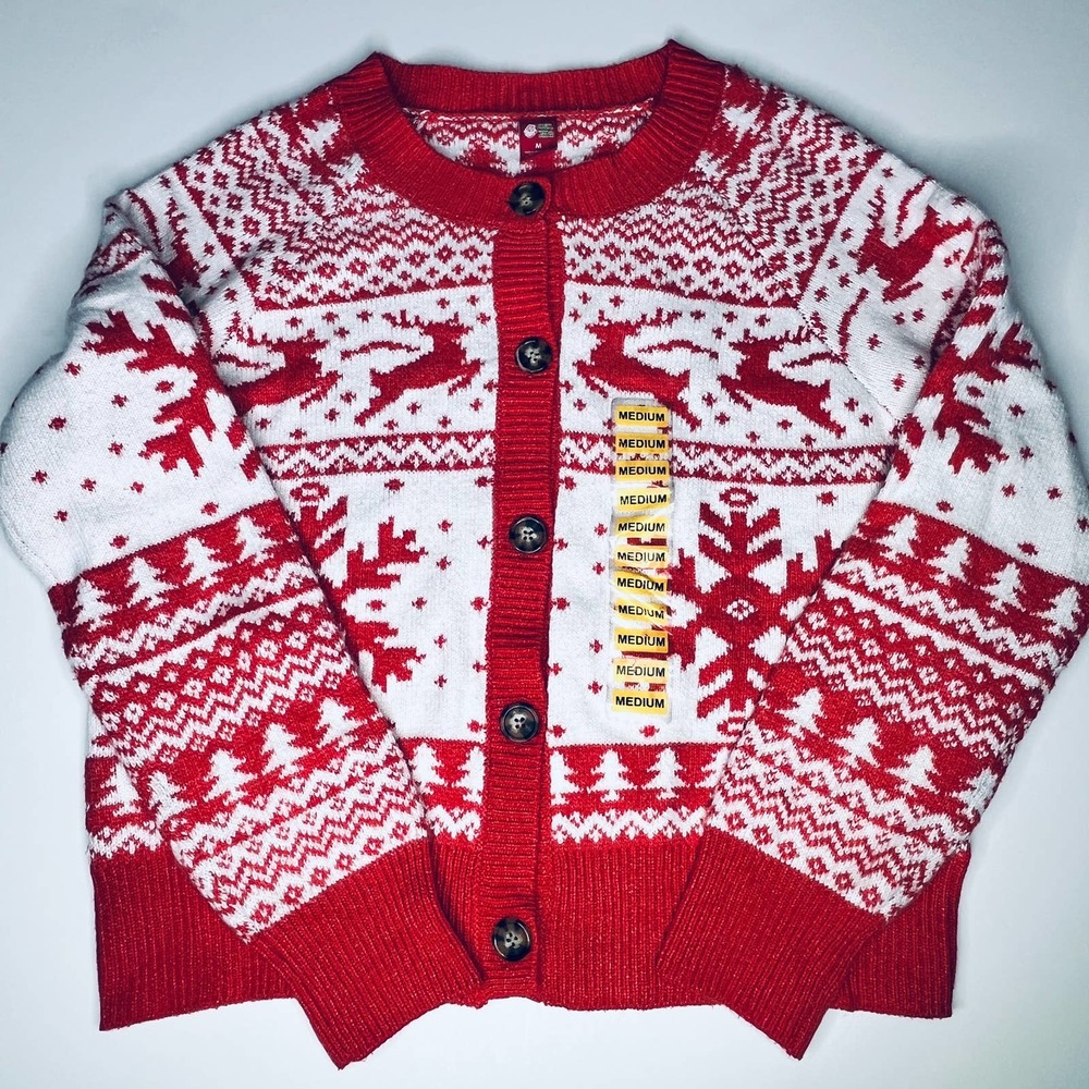 Dec 25th Red White Button Down Cardigan New M